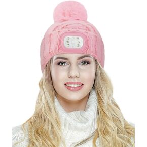 Women LED Beanie with Light, 3 Modes Headlamp Beanie Hat, Rechargable Removable USB, Gift