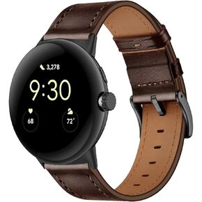 Leather Bands Compatible for Google Pixel Watch Band Leather for Men, Pixel Watch Wristband Adjustable Clasp Strap for Google Pixel Watch