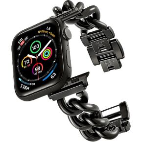 متوافق مع سوار ساعة أبل 38 ملم 40 ملم 41 ملم 42 ملم 44 ملم 45 ملم 49 ملم، سلسلة رعاة البقر الذهبية من الفولاذ المقاوم للصدأ سوار معصم معدني للنساء والرجال بديل لسلسلة iWatch SE Series Ultra/9/8/7/6/5/4/3/2/1 in Kuwait