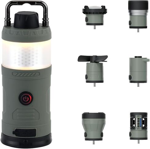 7-in-1 Modular Camping Lantern Rechargeable, 5000mAh, 500LM, IPX4 Waterproof, Air Pump, Fan, Bluetooth Speaker, Multi-Function Portable Flashlight for Emergency, Hiking, Fishing (Green) in Saudi Arabia