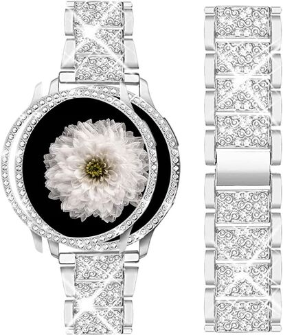 Mosonio Compatible with Samsung Galaxy Watch FE 2024 40mm/Galaxy Watch 5 Band 40mm 44mm/ Galaxy Watch 4 Band 40mm 44mm with Protective Cover Case, 20mm Bling Metal Galaxy Watch Band for Women (Silver, Black, Rose Pink, Rose Gold, Colorful, Starlight) in Saudi Arabia