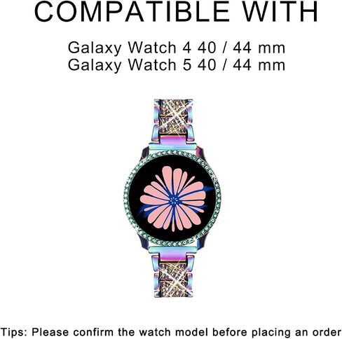 Mosonio Compatible with Samsung Galaxy Watch FE 2024 40mm/Galaxy Watch 5 Band 40mm 44mm/ Galaxy Watch 4 Band 40mm 44mm with Protective Cover Case, 20mm Bling Metal Galaxy Watch Band for Women (Silver, Black, Rose Pink, Rose Gold, Colorful, Starlight) in Saudi Arabia