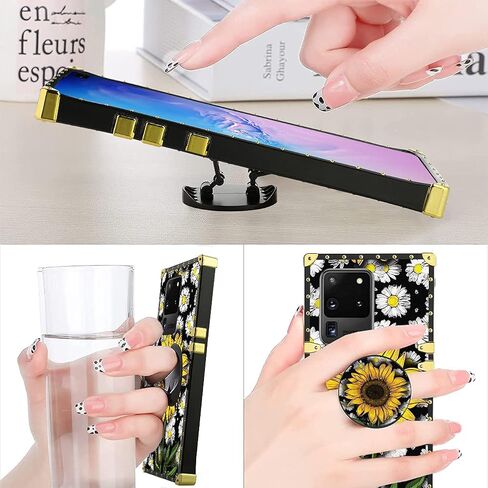 KANGHAR مصمم لهاتف Samsung Galaxy S20 Ultra Case عباد الشمس مع واقي شاشة وحزام حبل وحامل حلقي للنساء والفتيات وزهرة الأقحوان وقبضة الأصابع وممتص الصدمات للهاتف in Kuwait