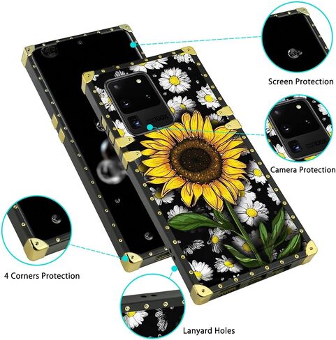KANGHAR مصمم لهاتف Samsung Galaxy S20 Ultra Case عباد الشمس مع واقي شاشة وحزام حبل وحامل حلقي للنساء والفتيات وزهرة الأقحوان وقبضة الأصابع وممتص الصدمات للهاتف in Kuwait