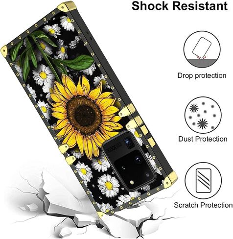 KANGHAR مصمم لهاتف Samsung Galaxy S20 Ultra Case عباد الشمس مع واقي شاشة وحزام حبل وحامل حلقي للنساء والفتيات وزهرة الأقحوان وقبضة الأصابع وممتص الصدمات للهاتف in Kuwait