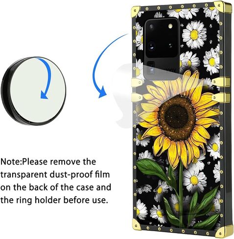 KANGHAR مصمم لهاتف Samsung Galaxy S20 Ultra Case عباد الشمس مع واقي شاشة وحزام حبل وحامل حلقي للنساء والفتيات وزهرة الأقحوان وقبضة الأصابع وممتص الصدمات للهاتف in Kuwait