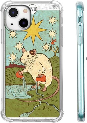 حافظة لهاتف iPhone 13 بتصميم بطاقة التارو، حافظة جمالية بنمط الفئران اللطيفة، غطاء حماية عصري ناعم من مادة TPU، مقاس 6.1 بوصات (الفئران، 13) in Kuwait