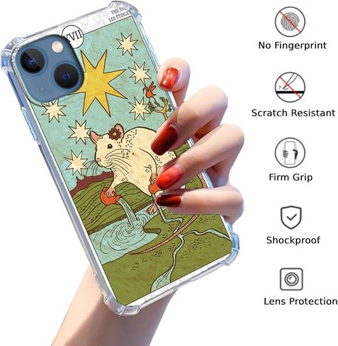 حافظة لهاتف iPhone 13 بتصميم بطاقة التارو، حافظة جمالية بنمط الفئران اللطيفة، غطاء حماية عصري ناعم من مادة TPU، مقاس 6.1 بوصات (الفئران، 13) in Kuwait
