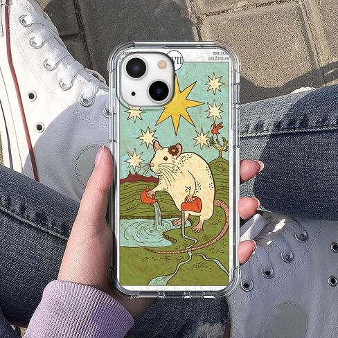 حافظة لهاتف iPhone 13 بتصميم بطاقة التارو، حافظة جمالية بنمط الفئران اللطيفة، غطاء حماية عصري ناعم من مادة TPU، مقاس 6.1 بوصات (الفئران، 13) in Kuwait