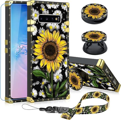 KANGHAR Designed for Samsung Galaxy S10 Plus Case for Women Girls Sunflower with Screen Protector Lanyard Strap Ring Holder Kickstand Flower Floral Daisy Grip Stand Phone Bumper 6.4" in Saudi Arabia