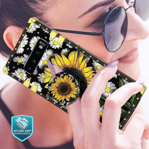 KANGHAR Designed for Samsung Galaxy S10 Plus Case for Women Girls Sunflower with Screen Protector Lanyard Strap Ring Holder Kickstand Flower Floral Daisy Grip Stand Phone Bumper 6.4" in Saudi Arabia