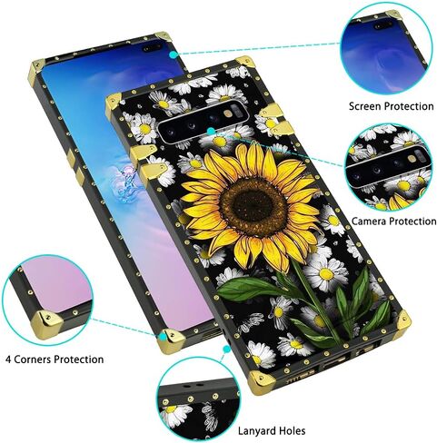 KANGHAR Designed for Samsung Galaxy S10 Plus Case for Women Girls Sunflower with Screen Protector Lanyard Strap Ring Holder Kickstand Flower Floral Daisy Grip Stand Phone Bumper 6.4" in Saudi Arabia
