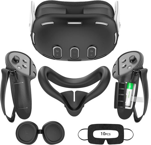 حافظة Tyasoleil VR من السيليكون لجهاز Meta Quest 3، تصميم ملحقات مطورة لـ Oculus Quest 3، غطاء الوجه، مقابض وحدة التحكم، غطاء الصدفة، غطاء العدسة، غطاء العين القابل للتصرف (رمادي) in Kuwait