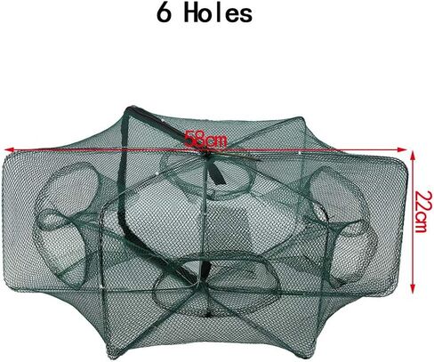 SOONHUA Fishing Net,Foldable Crab Trap Crayfish Trap,6/12 Holes,Quickly Opened Fishing Bait Traps with Zipper,Landing Net Trap Cast Dip Cage Fish Shrimp Minnow Crayfish Crab Baits Mesh Trap in Kuwait