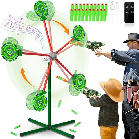 HLDYA Rocket Shooting Games Toys with Rotating Target 2 Toy Guns 20 Foam Darts Kids Outdoor Toys for Boys Age 5 6 7 8 9 10+ Year Old Compatible with Nerf Guns in Kuwait