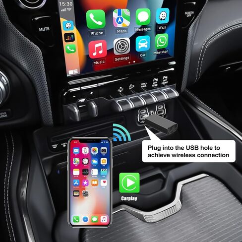 Wireless CarPlay Adapter, for Factory Wired CarPlay 2024 Upgrade, Newest and Fastest 5Ghz, Plug and Play, USB-C and USB-A Cables, Fast and Easy Use Dongle for Cars, Wired CarPlay Required in Saudi Arabia