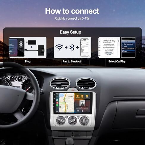 Wireless CarPlay Adapter, for Factory Wired CarPlay 2024 Upgrade, Newest and Fastest 5Ghz, Plug and Play, USB-C and USB-A Cables, Fast and Easy Use Dongle for Cars, Wired CarPlay Required in Saudi Arabia