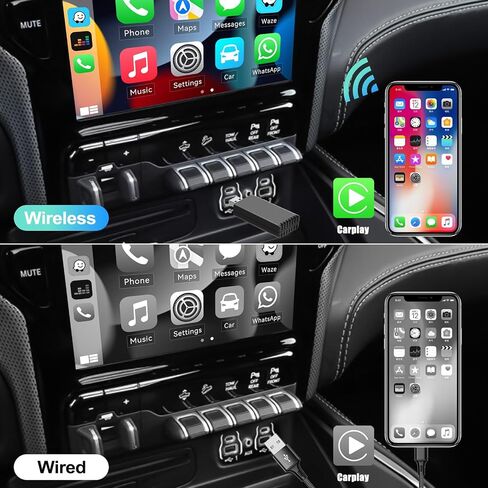 Wireless CarPlay Adapter, for Factory Wired CarPlay 2024 Upgrade, Newest and Fastest 5Ghz, Plug and Play, USB-C and USB-A Cables, Fast and Easy Use Dongle for Cars, Wired CarPlay Required in Saudi Arabia