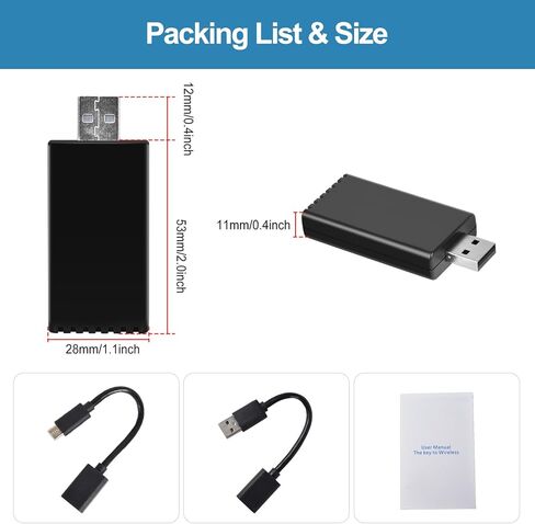 Wireless CarPlay Adapter, for Factory Wired CarPlay 2024 Upgrade, Newest and Fastest 5Ghz, Plug and Play, USB-C and USB-A Cables, Fast and Easy Use Dongle for Cars, Wired CarPlay Required in Saudi Arabia