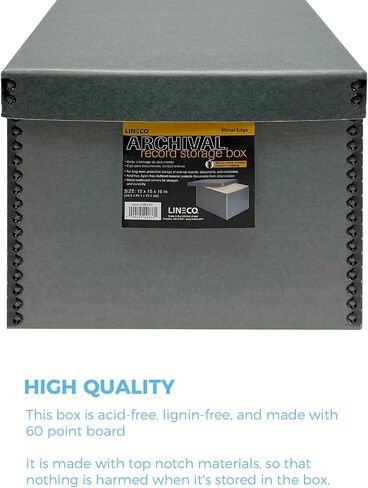 Lineco Record Storage Box 12x15x10 inch. Extra-Durable Filing Archival Cartons for Long-Term Storage of Important Documents, Papers, Photos or Prints. Acid-Free Gray Boxboard, 1 Pack in Saudi Arabia