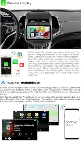 ASURE راديو ستيريو للسيارة مقاس 9 بوصة لسيارة شيفروليه تشيفي سونيك 2012-2016، 4Core 2G+32G Android وحدة ملاحة GPS مع Carplay اللاسلكي، Android Auto، مشغل فيديو الوسائط المتعددة بشاشة لمس عالية الدقة 1280x800 in Kuwait