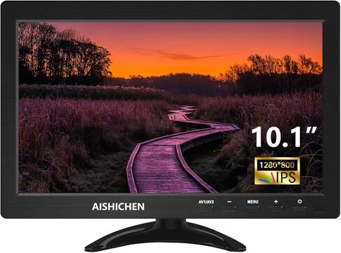 شاشة صغيرة 10.1 بوصة، مكبرات صوت مدمجة لشاشة Raspberry Pi، شاشة صغيرة 1280 × 800، شاشة HDMI 60 هرتز، 3 مللي ثانية، شاشة IPS مع جهاز تحكم عن بعد، مدخل HDMI VGA AV BNC (10.1 بوصة - 1280 × 800 بكسل) in Kuwait