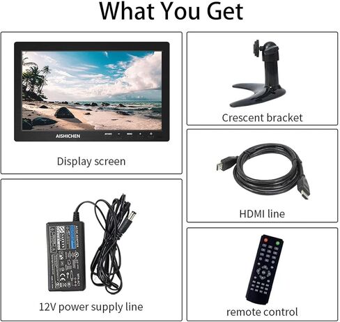 شاشة صغيرة 10.1 بوصة، مكبرات صوت مدمجة لشاشة Raspberry Pi، شاشة صغيرة 1280 × 800، شاشة HDMI 60 هرتز، 3 مللي ثانية، شاشة IPS مع جهاز تحكم عن بعد، مدخل HDMI VGA AV BNC (10.1 بوصة - 1280 × 800 بكسل) in Kuwait