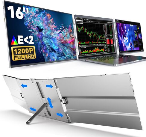 Oiiwak Two Laptop Screen Extender 16 Inch FHD 1200P 16:10 IPS Triple Monitor for 15-17.3" Notebooks Plug-Play Compatible with Windows 10/11 Featuring Type-C/HDMI/USB-C in Saudi Arabia
