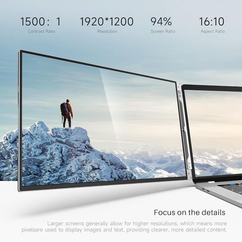 Oiiwak Two Laptop Screen Extender 16 Inch FHD 1200P 16:10 IPS Triple Monitor for 15-17.3" Notebooks Plug-Play Compatible with Windows 10/11 Featuring Type-C/HDMI/USB-C in Saudi Arabia
