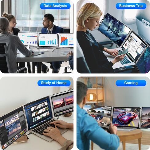 Oiiwak Two Laptop Screen Extender 16 Inch FHD 1200P 16:10 IPS Triple Monitor for 15-17.3" Notebooks Plug-Play Compatible with Windows 10/11 Featuring Type-C/HDMI/USB-C in Kuwait