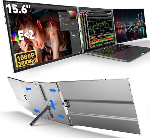 Oiiwak Two Laptop Screen Extender 16 Inch FHD 1200P 16:10 IPS Triple Monitor for 15-17.3" Notebooks Plug-Play Compatible with Windows 10/11 Featuring Type-C/HDMI/USB-C in Saudi Arabia