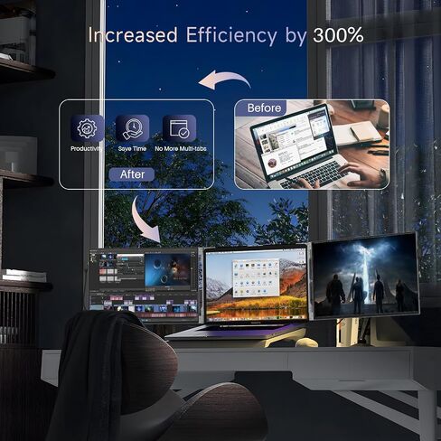 Oiiwak Two Laptop Screen Extender 16 Inch FHD 1200P 16:10 IPS Triple Monitor for 15-17.3" Notebooks Plug-Play Compatible with Windows 10/11 Featuring Type-C/HDMI/USB-C in Saudi Arabia