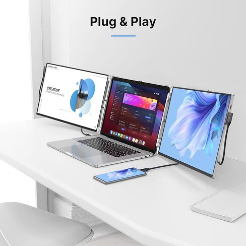 Oiiwak Two Laptop Screen Extender 16 Inch FHD 1200P 16:10 IPS Triple Monitor for 15-17.3" Notebooks Plug-Play Compatible with Windows 10/11 Featuring Type-C/HDMI/USB-C in Kuwait