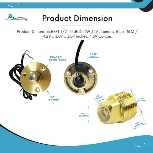 MARINE CITY Under Water Blue LED Light Waterproof Brass Drain Plug with Base Bronze Screw Drain Plug 1 Inch Hole Fishing Under Water for Marines – Boats – Yachts – Pool Lights (Pack of 1) in Kuwait