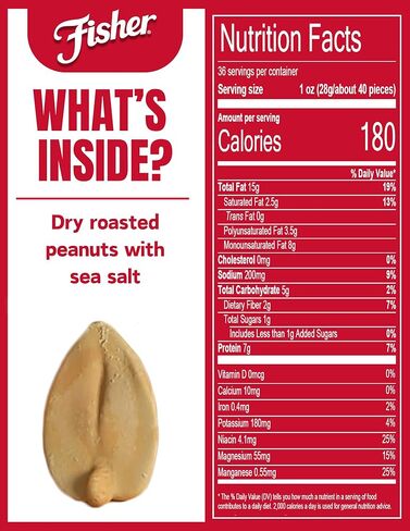 Fisher Snack Sea Salt Dry Roasted Peanuts, 36 Ounces, No Artificial Colors or Flavors in Kuwait