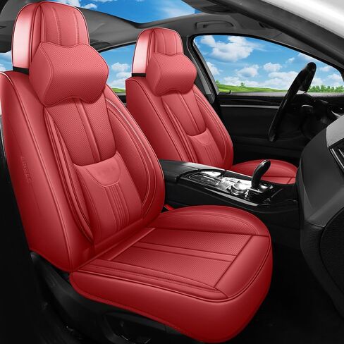 Front Seat Covers,2 Pieces Universal Seat Covers for Cars,Breathable Leather Auto Seat Protectors with Head Pillow,Car Seat Cushions Fit for Most Sedans SUV Pick-up Truck (Black&Red) in Saudi Arabia
