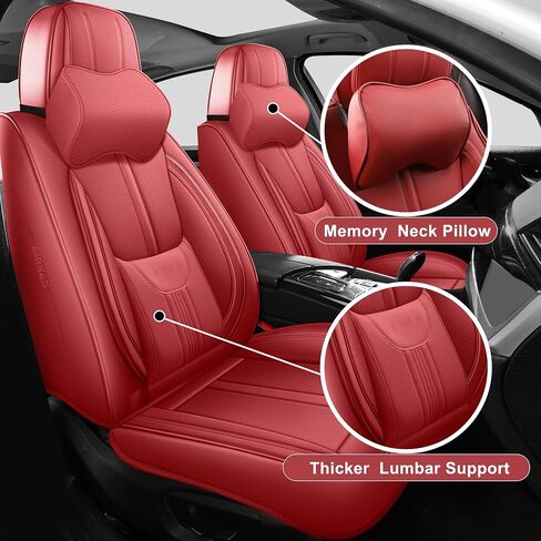 Front Seat Covers,2 Pieces Universal Seat Covers for Cars,Breathable Leather Auto Seat Protectors with Head Pillow,Car Seat Cushions Fit for Most Sedans SUV Pick-up Truck (Black&Red) in Saudi Arabia