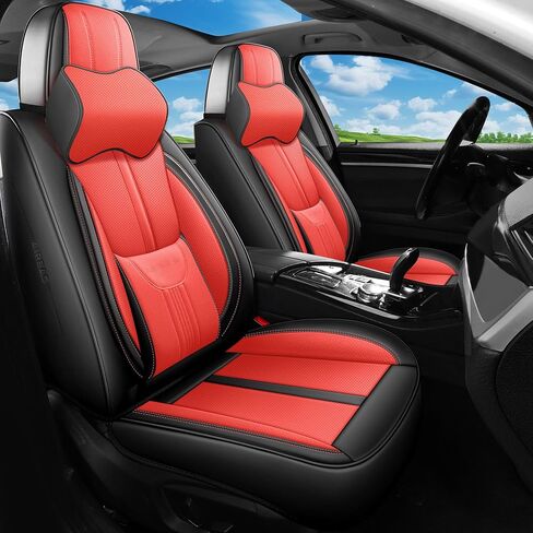 Front Seat Covers,2 Pieces Universal Seat Covers for Cars,Breathable Leather Auto Seat Protectors with Head Pillow,Car Seat Cushions Fit for Most Sedans SUV Pick-up Truck (Black&Red) in Saudi Arabia