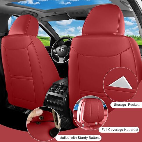 Front Seat Covers,2 Pieces Universal Seat Covers for Cars,Breathable Leather Auto Seat Protectors with Head Pillow,Car Seat Cushions Fit for Most Sedans SUV Pick-up Truck (Black&Red) in Saudi Arabia