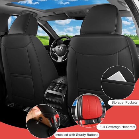 Front Seat Covers,2 Pieces Universal Seat Covers for Cars,Breathable Leather Auto Seat Protectors with Head Pillow,Car Seat Cushions Fit for Most Sedans SUV Pick-up Truck (Black&Red) in Saudi Arabia