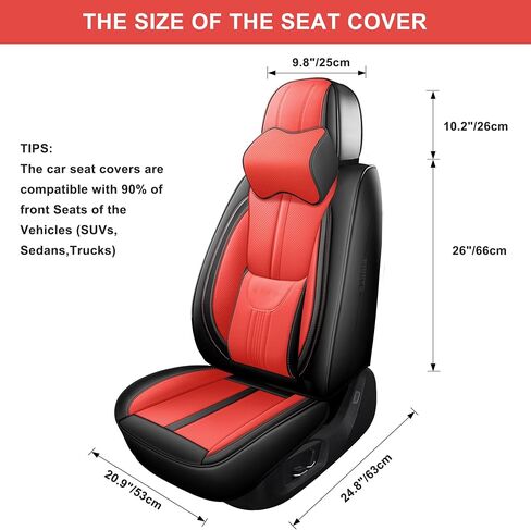 Front Seat Covers,2 Pieces Universal Seat Covers for Cars,Breathable Leather Auto Seat Protectors with Head Pillow,Car Seat Cushions Fit for Most Sedans SUV Pick-up Truck (Black&Red) in Saudi Arabia