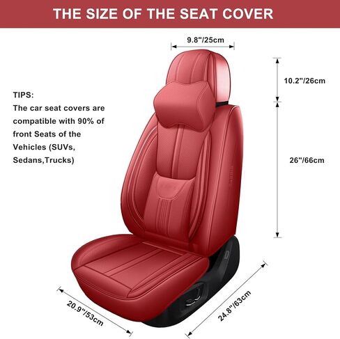 Front Seat Covers,2 Pieces Universal Seat Covers for Cars,Breathable Leather Auto Seat Protectors with Head Pillow,Car Seat Cushions Fit for Most Sedans SUV Pick-up Truck (Black&Red) in Saudi Arabia