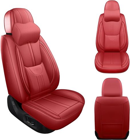 Front Seat Covers,2 Pieces Universal Seat Covers for Cars,Breathable Leather Auto Seat Protectors with Head Pillow,Car Seat Cushions Fit for Most Sedans SUV Pick-up Truck (Black&Red) in Saudi Arabia