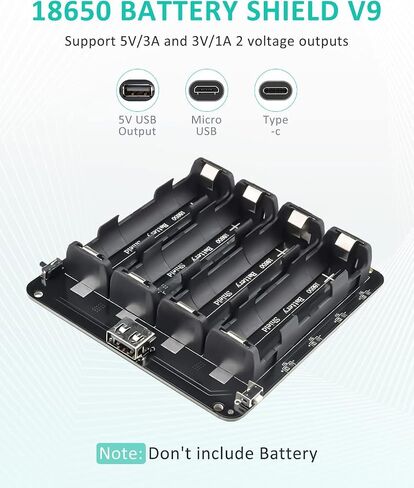 diymore 1865O Battery Holder Four Li-ion V9 Battery Shield Micro USB 5V/3A 3V/1A Power Bank Battery Charging Module(4 Holders) in Saudi Arabia