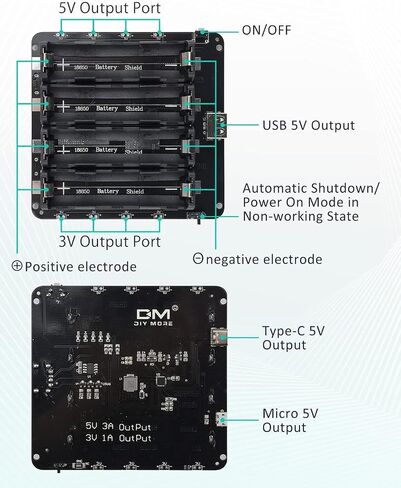 diymore 1865O Battery Holder Four Li-ion V9 Battery Shield Micro USB 5V/3A 3V/1A Power Bank Battery Charging Module(4 Holders) in Saudi Arabia