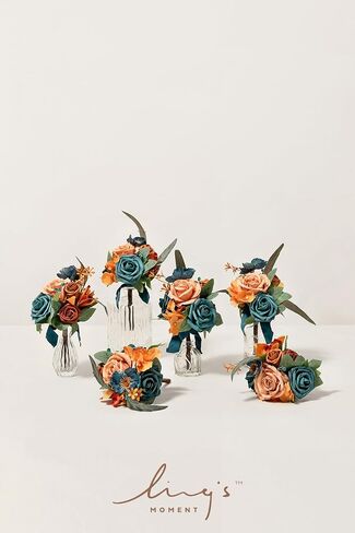 Ling's Moment Wedding Flowers Mini Bridesmaid Bouquets Set of 6 Pre-Made Small Floral Wedding Centerpieces - Dusty Rose & Navy in Kuwait