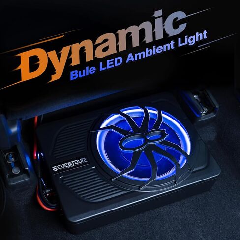 10" Upgrade 800W Slim Under Seat Powered Car Subwoofer, Car/Truck Audio Sub Built in Amplifier amp Combo Package, with Blue LED Light (Subwoofer+Installation Wire Kit) in Kuwait