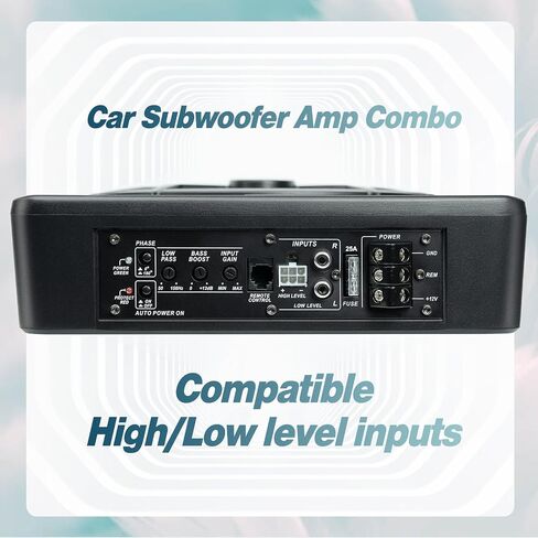 10" Upgrade 800W Slim Under Seat Powered Car Subwoofer, Car/Truck Audio Sub Built in Amplifier amp Combo Package, with Blue LED Light (Subwoofer+Installation Wire Kit) in Kuwait