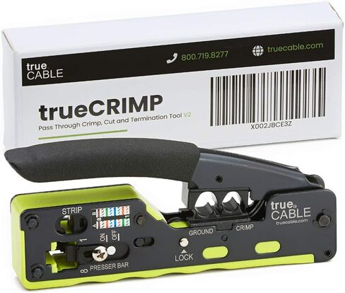 أداة تجعيد TrueCABLE الكل في واحد من خلال RJ45، تعمل مع موصلات Cat5e وCat6 وCat6A Ethernet RJ45، ومقابس معيارية محمية وغير محمية، وأداة تجعيد Ethernet، ومكشكش RJ45 in Kuwait