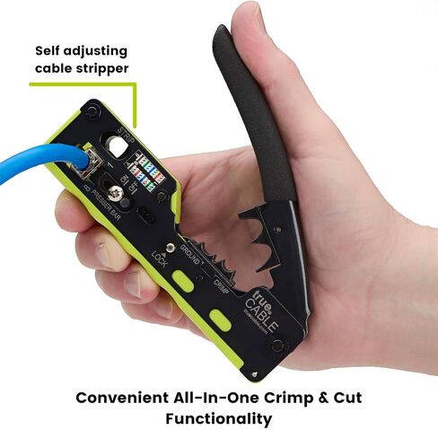 أداة تجعيد TrueCABLE الكل في واحد من خلال RJ45، تعمل مع موصلات Cat5e وCat6 وCat6A Ethernet RJ45، ومقابس معيارية محمية وغير محمية، وأداة تجعيد Ethernet، ومكشكش RJ45 in Kuwait